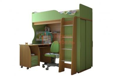 Детская мебель с кроватью платяным шкафом-купе и столом Мишутка